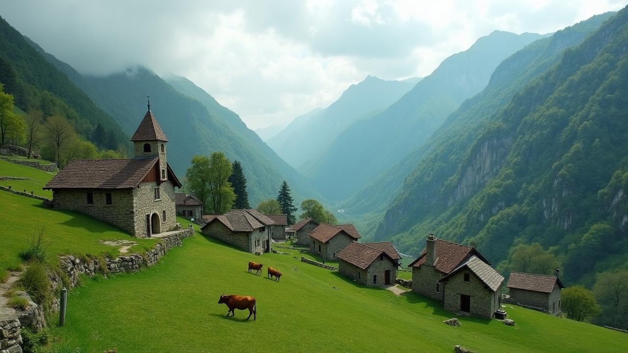 Vista panorámica de Cabrales, concejo del Oriente de Asturias
